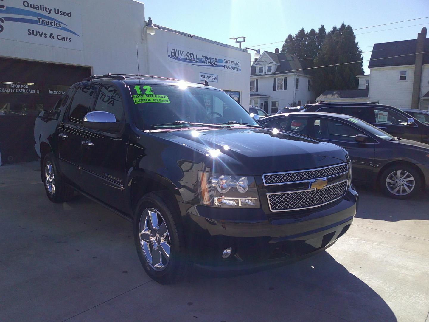 2012 Black /Black Chevrolet Avalanche LTZ 4WD (3GNTKGE71CG) with an 5.3L V8 OHV 16V FFV engine, 4-Speed Automatic transmission, located at 827 W 26th Street, Erie, PA, 16508, (814) 455-3401, 42.105431, -80.090942 - Thanks for looking at our low mileage and accident free like new arrival. This is the LTZ model with every option available in the 2012 model year including heated and cooled leather front seats, a power sunroof, navigation, back up camera, rear entertainment, power running boards, 20" chrome wheels - Photo#0