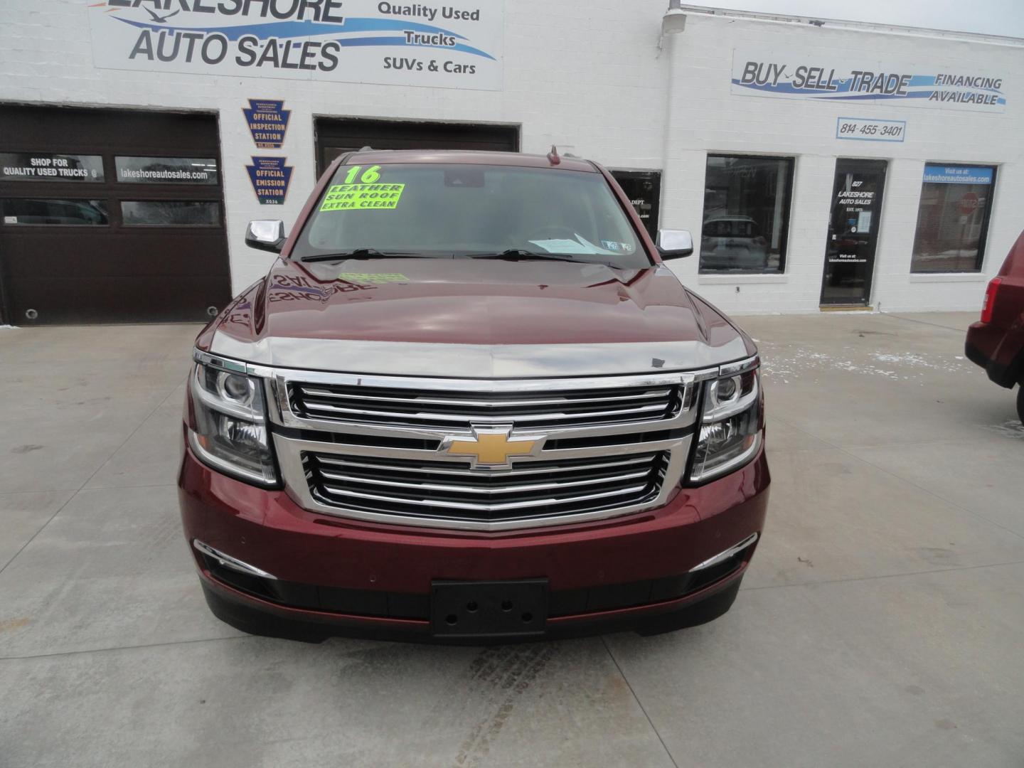 2016 Limited Addiction Red /Coco/Dune Chevrolet Tahoe LTZ 4WD (1GNSKCKC0GR) with an 5.3L V8 OHV 16V engine, 6-Speed Automatic transmission, located at 827 W 26th Street, Erie, PA, 16508, (814) 455-3401, 42.105431, -80.090942 - Thanks for looking at our super clean rust and accident-free new GMC trade. This is the LTZ top of the line model for the 2016 model year, which comes with lots of options including heated and cooled leather front seats, heated second row buckets, power sunroof, passive entry, power sunroof, power t - Photo#1